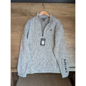 Ariat Sweater Mens M Gray Heather Fleece Long Sleeve Caldwell Logo 1/4 Zip NWT